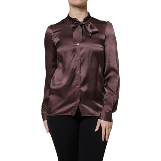 Dolce & Gabbana Violet Satin Long Sleeve Ascot Tie Shirt Top