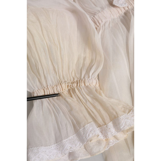 Dolce & Gabbana White Silk Cotton Ascot Collar Blouse Top