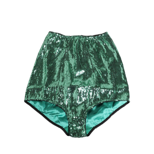 Dolce & Gabbana Green Sequin Nylon High Waist Girdle Underwear