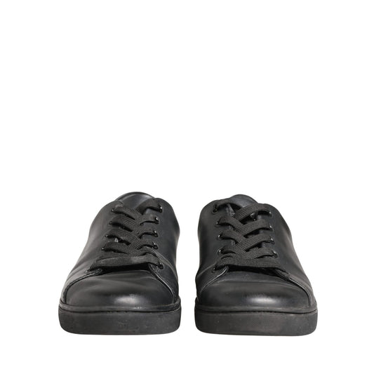 Dolce & Gabbana Black Leather Low Top Lace Up Sneakers Shoes