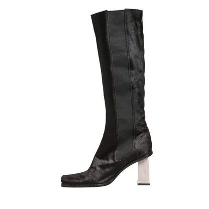 Dolce & Gabbana Black Suede Leather Knee High Boots Shoes