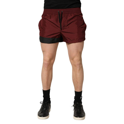 Dolce & Gabbana Maroon Polyester Drawstring Shorts Swimwear