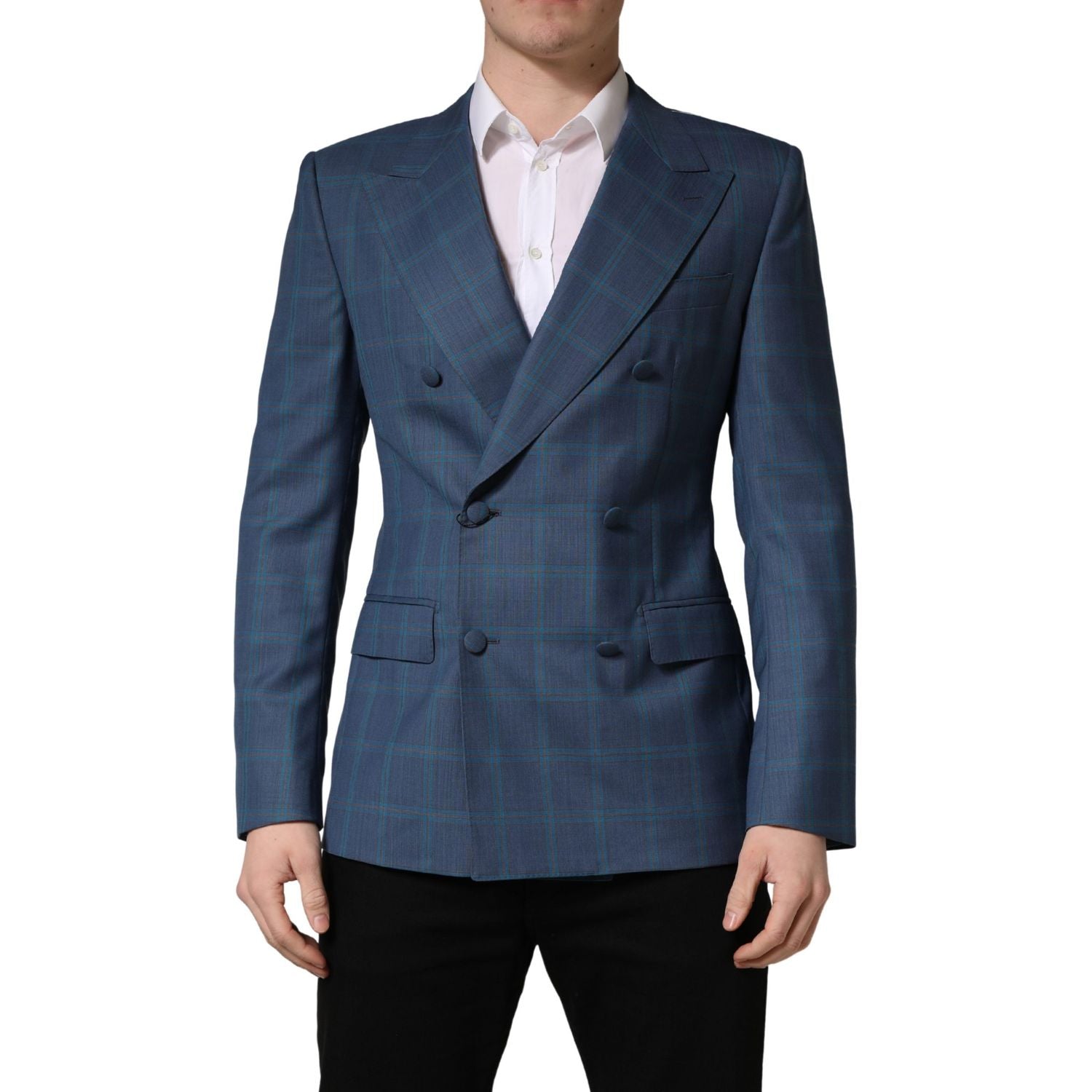 Dolce & Gabbana Blue Checked Double Breasted Men Suit Jacket