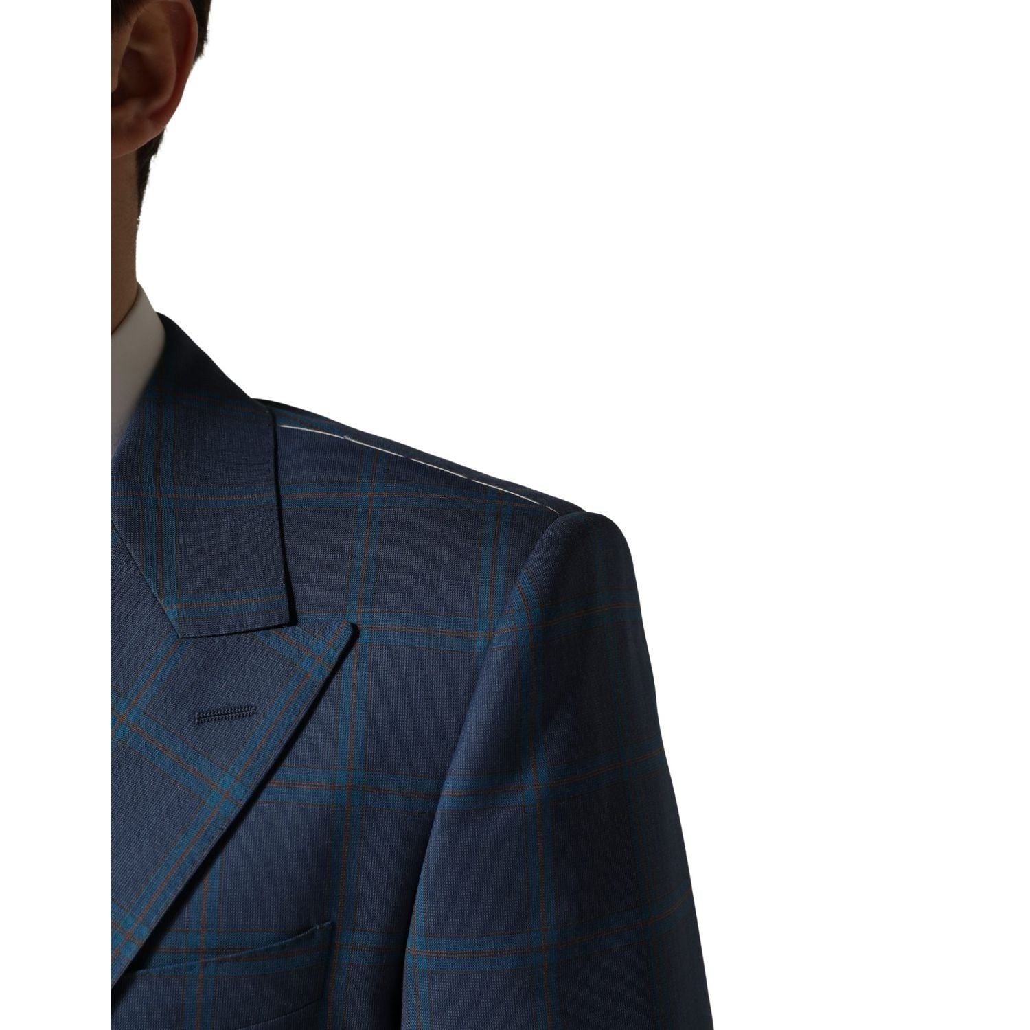 Dolce & Gabbana Blue Checked Double Breasted Men Suit Jacket