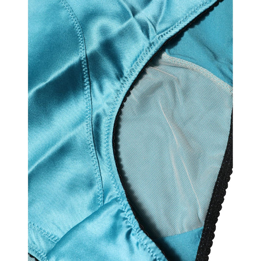 Dolce & Gabbana Blue Silk Blend High Waist Girdle Panty Underwear