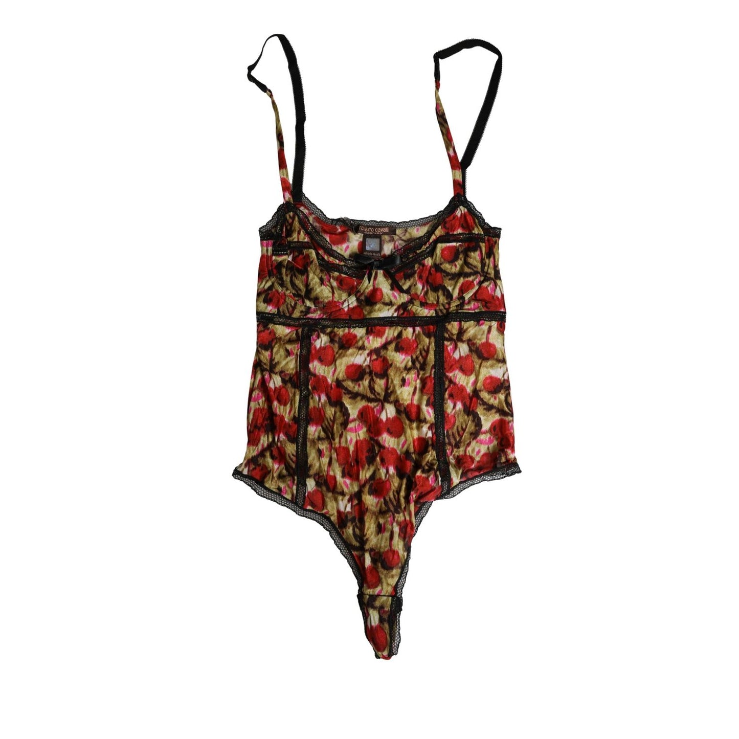 Roberto Cavalli Multicolor CherryPrint Lace Bodysuit Underwear