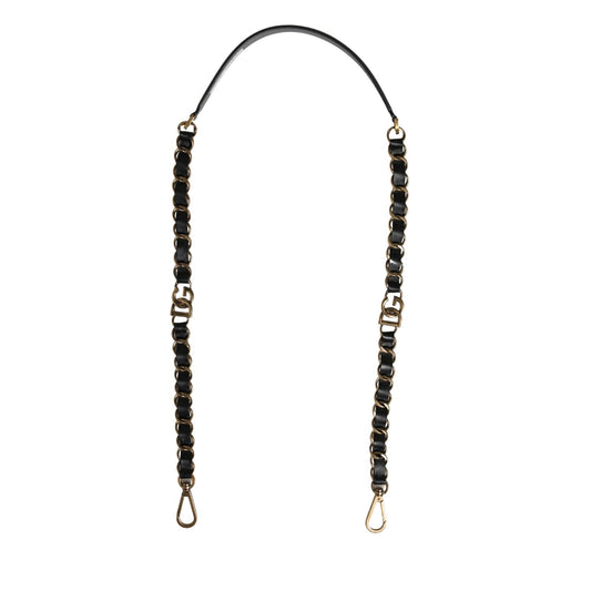 Dolce & Gabbana Black Leather Gold Chain Bag Accessory Shoulder Strap