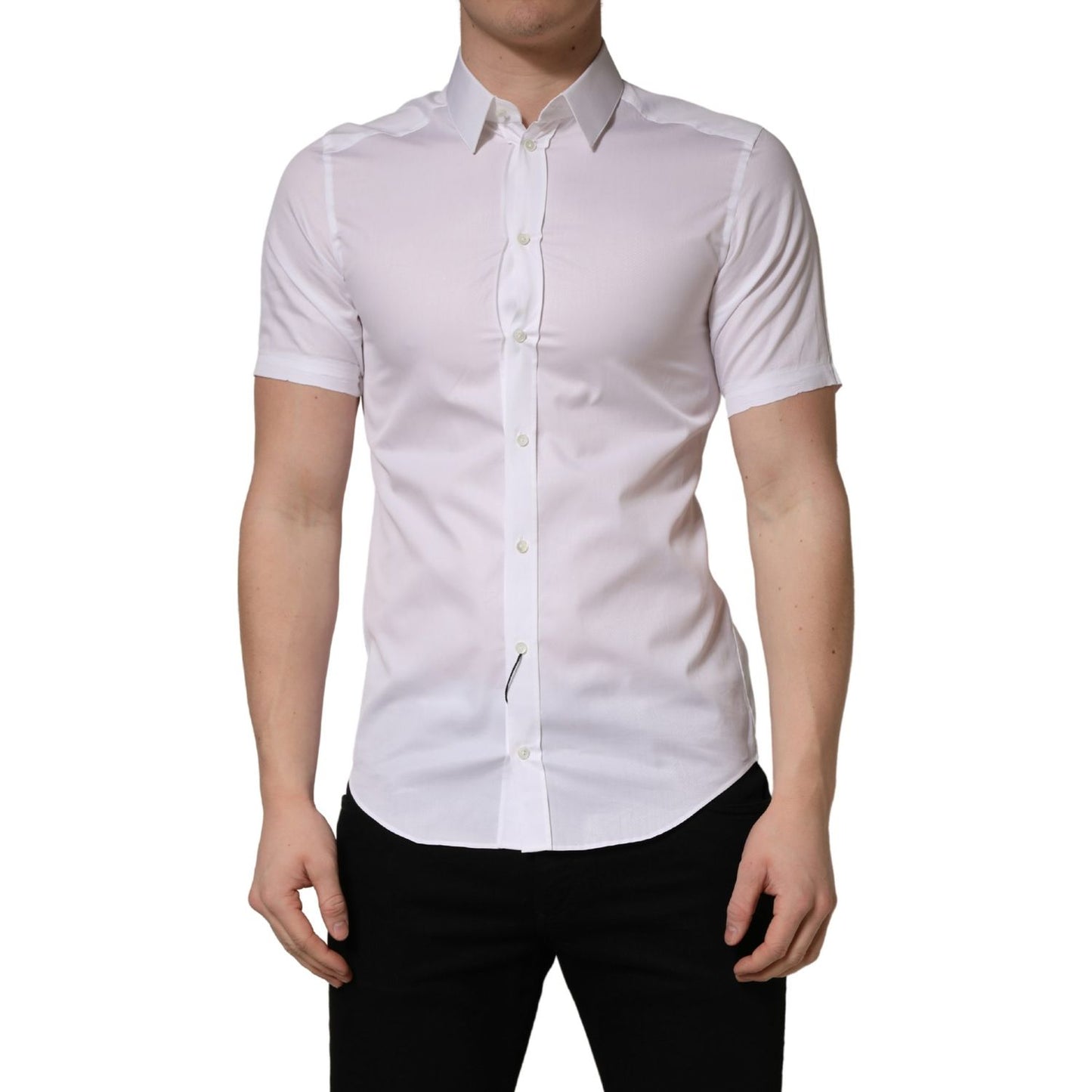 Dolce & Gabbana White Cotton Short Sleeves Button Down Shirt