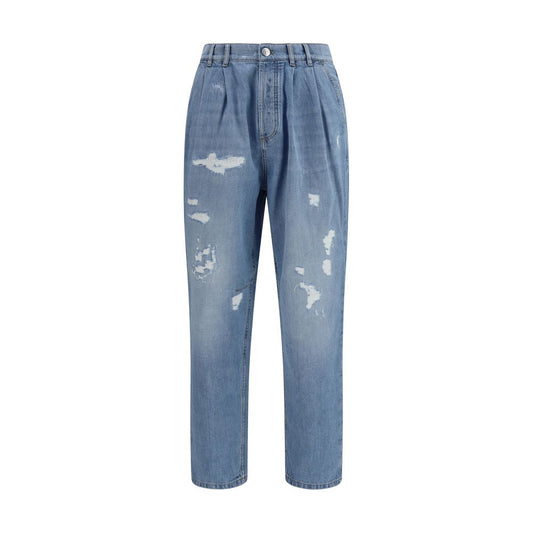 Brunello Cucinelli Blue Cotton Straight-Leg Jeans