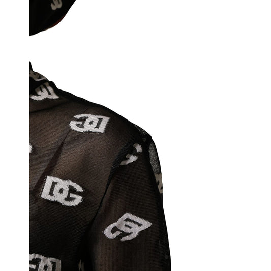 Dolce & Gabbana Black White Logo Print Hooded Jumpsuit Dress