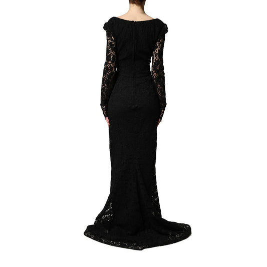 Dolce & Gabbana Black Lace Square Neck LongSleeve Maxi Dress