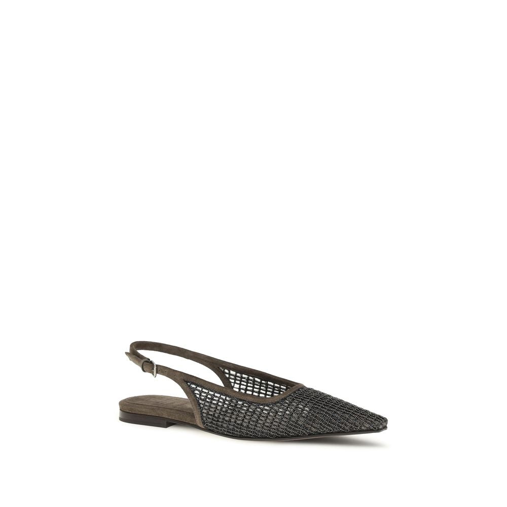 Brunello Cucinelli Brown Calf Leather Bos Taurus Ballet Flats