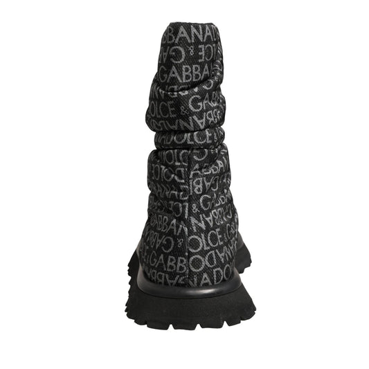 Dolce & Gabbana Black Logo Print Lace Up Snow Boots Shoes