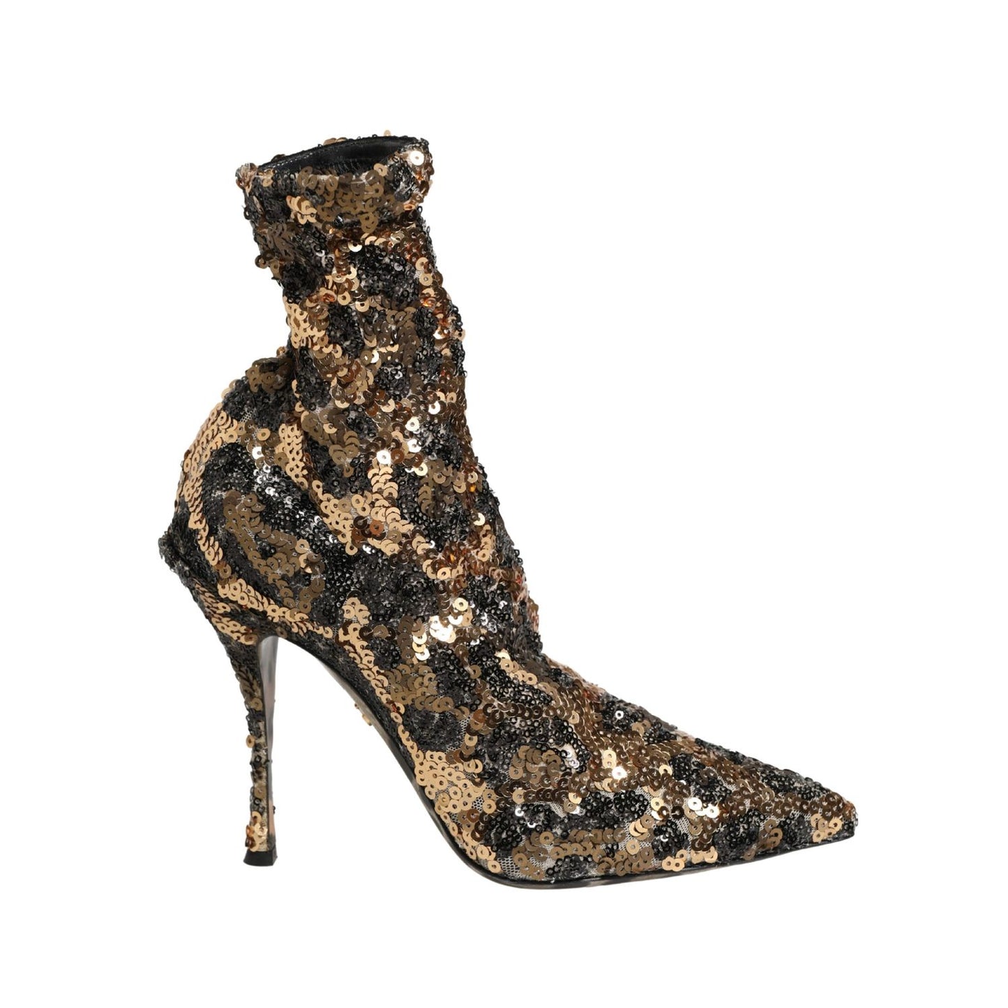 Dolce & Gabbana Gold Leopard Sequin Sock Ankle Boots Shoes