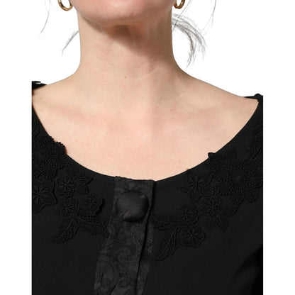 Dolce & Gabbana Dark Gray Button Fastening Lace Trimmed Blazer Jacket