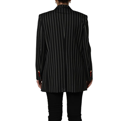 Dolce & Gabbana Black Stripe Double-Breasted Blazer Jacket