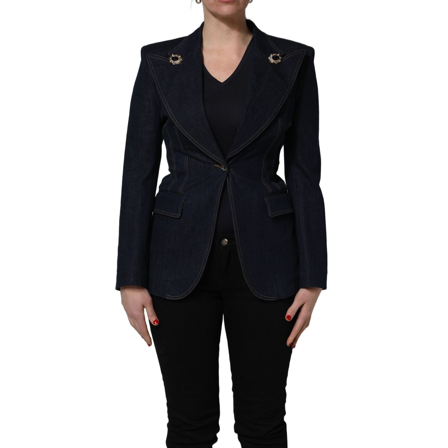 Dolce & Gabbana Blue Single-Breasted Denim Blazer Jacket
