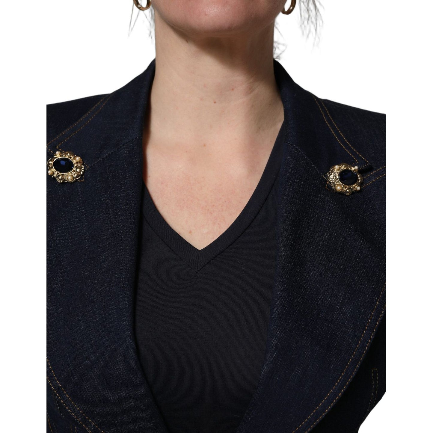 Dolce & Gabbana Blue Single-Breasted Denim Blazer Jacket