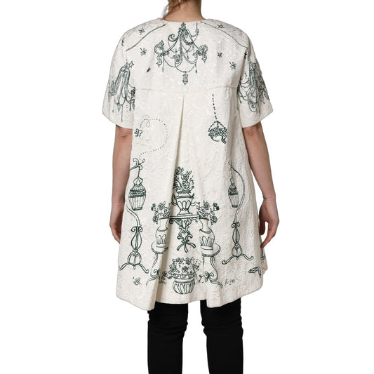 Dolce & Gabbana White Jacquard Garden Print Coat Jacket
