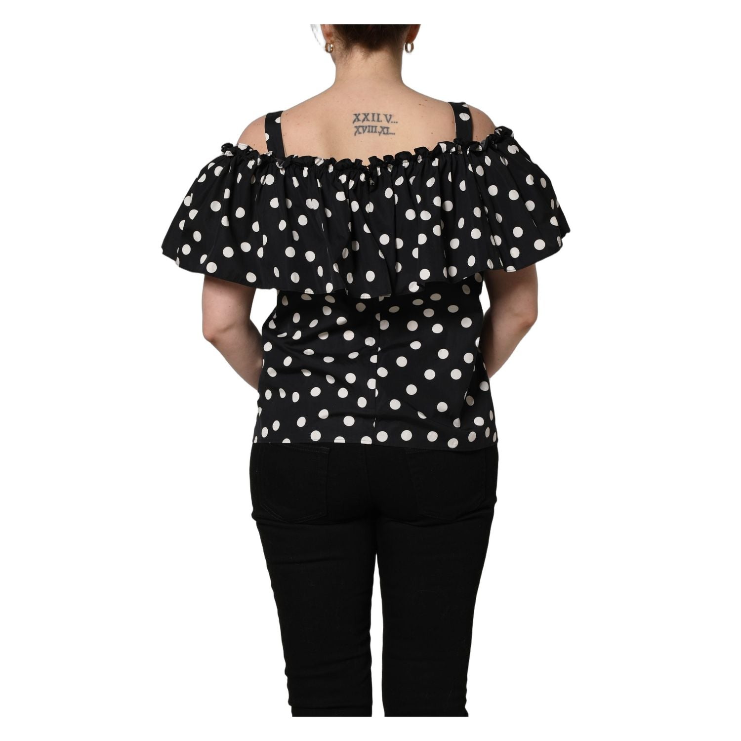 Dolce & Gabbana Black White Polka Dot Off Shoulder Top