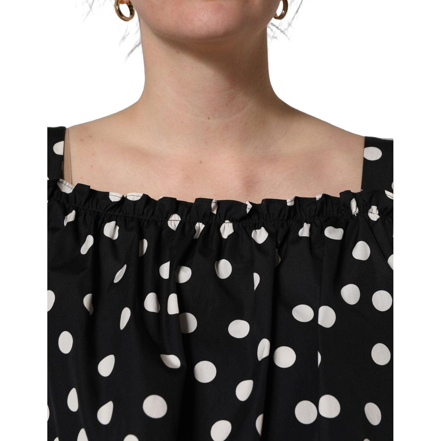 Dolce & Gabbana Black White Polka Dot Off Shoulder Top
