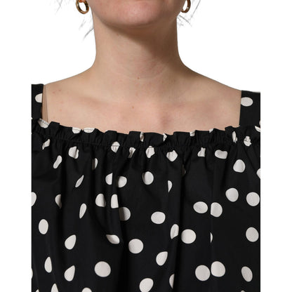 Dolce & Gabbana Black White Polka Dot Off Shoulder Top