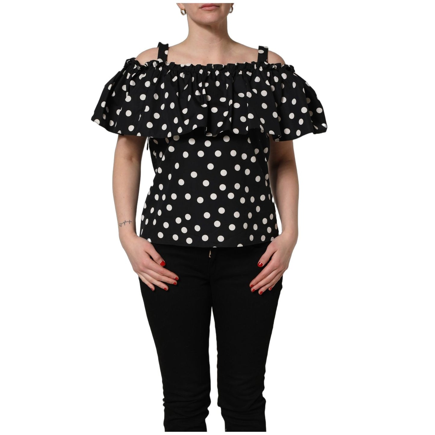 Dolce & Gabbana Black White Polka Dot Off Shoulder Top