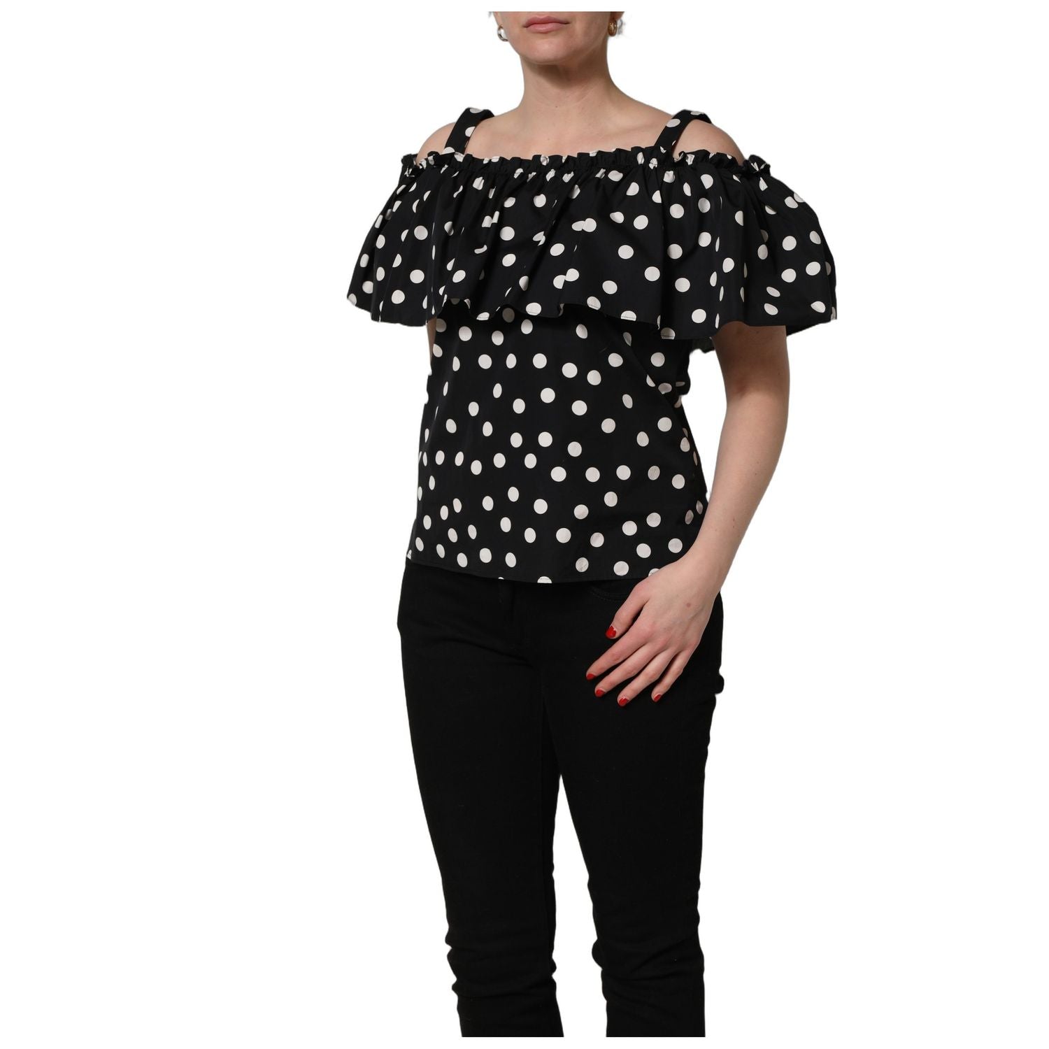 Dolce & Gabbana Black White Polka Dot Off Shoulder Top