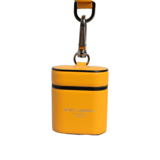 Dolce & Gabbana Case Yellow Calf Leather Logo Flip Holder Strap Airpods