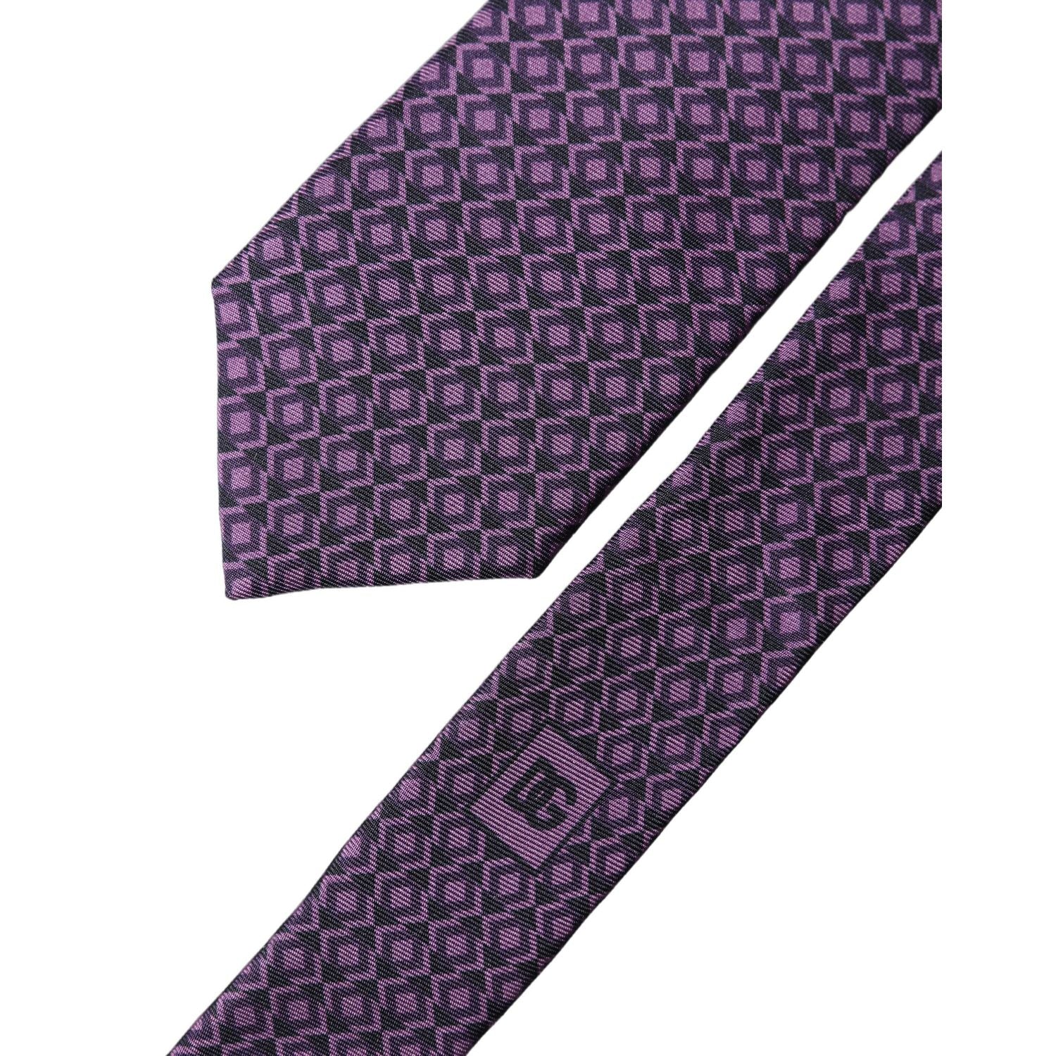 Dolce & Gabbana Purple Patterned 100% Silk Adjustable Men Necktie Tie