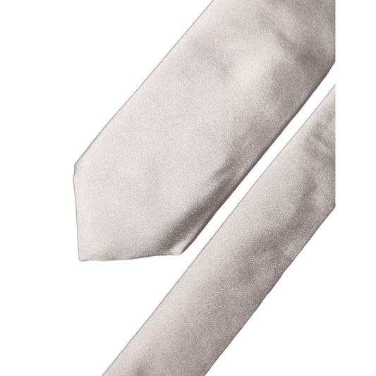 Dolce & Gabbana Light Gray Silk Satin Wide Adjustable Men Necktie Tie