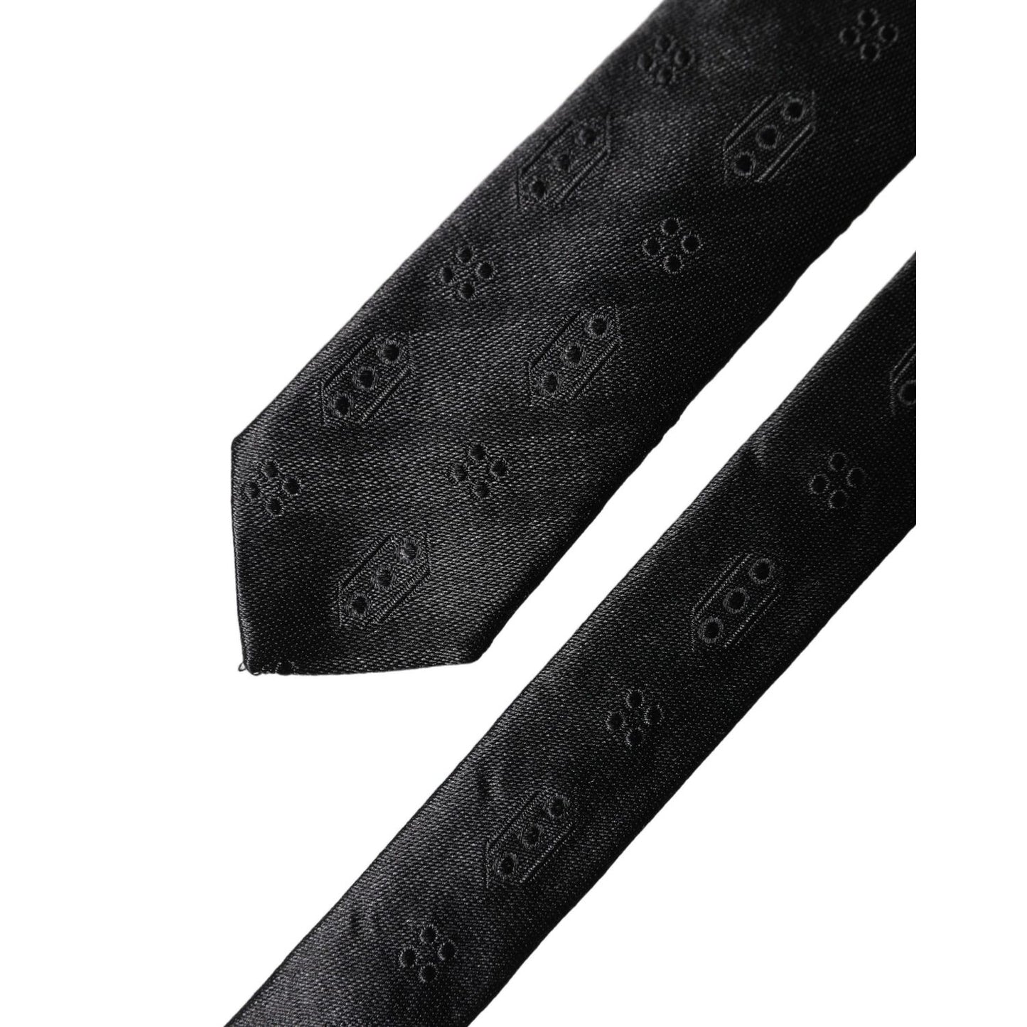 Dolce & Gabbana Black Patterned 100% Silk Adjustable Men Necktie Tie
