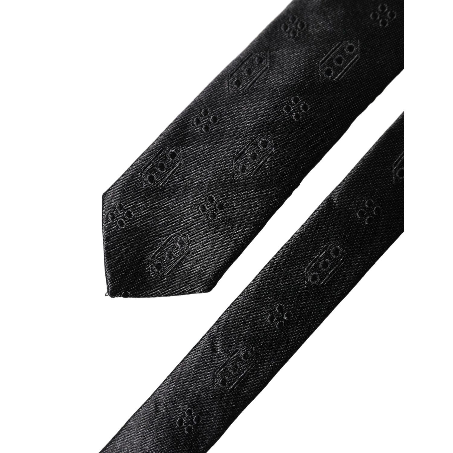 Dolce & Gabbana Black Patterned 100% Silk Adjustable Men Necktie Tie