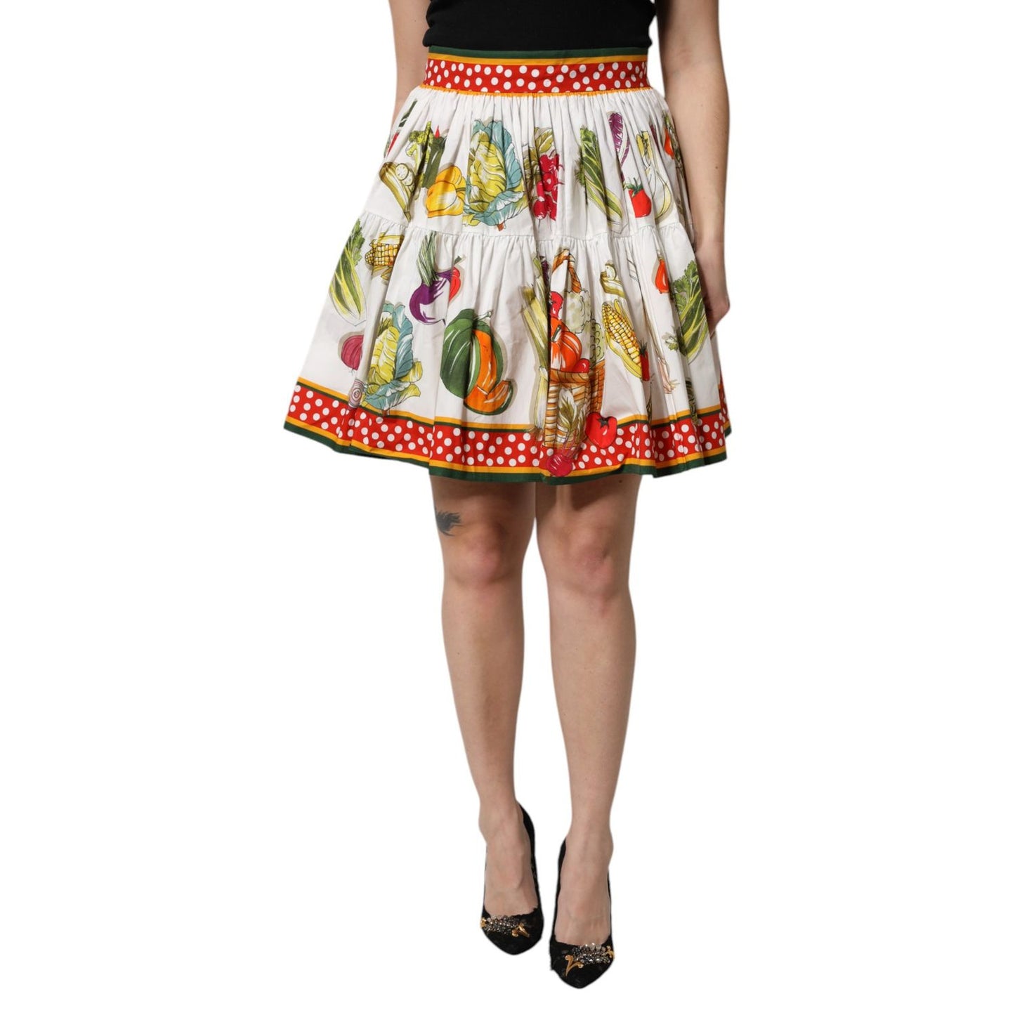 Dolce & Gabbana Multicolor Vegetable Print Short Poplin Mini Skirt