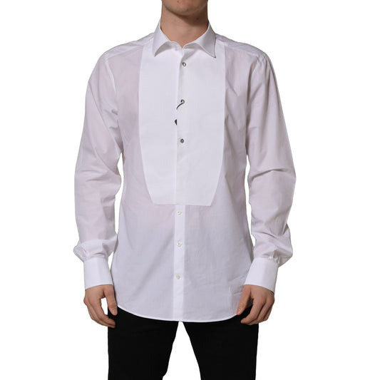 Dolce & Gabbana White Bib Cotton Poplin Dress Formal Shirt