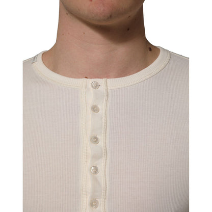 Dolce & Gabbana White Long Sleeves Henley Pullover Sweater