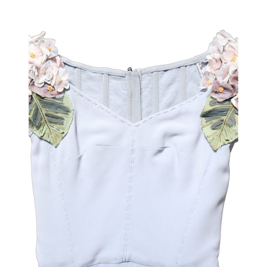 Dolce & Gabbana Light Blue Hydrangea Embellished Cap Sleeve Dress