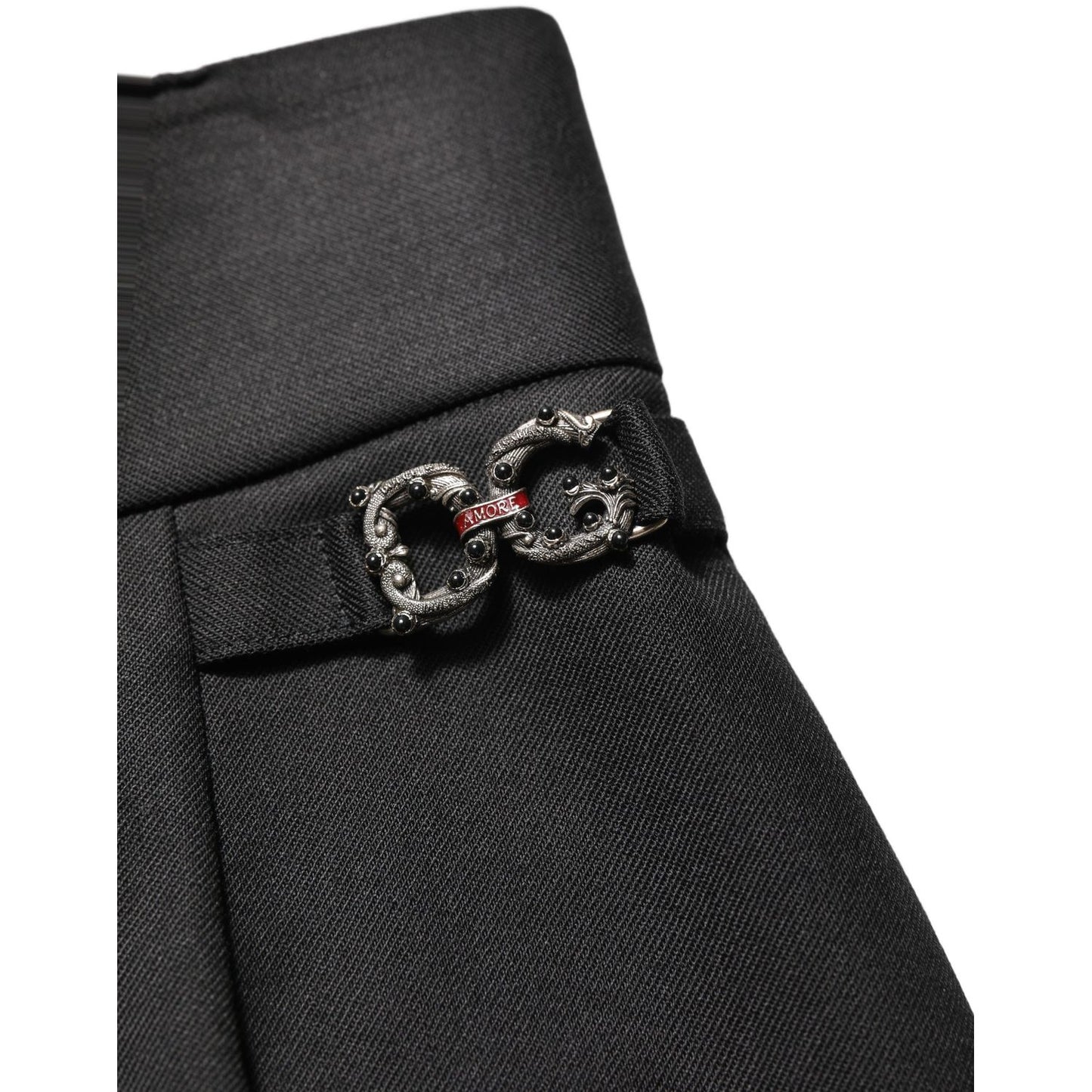 Dolce & Gabbana Black Wool High Waisted Logo Trouser Pants