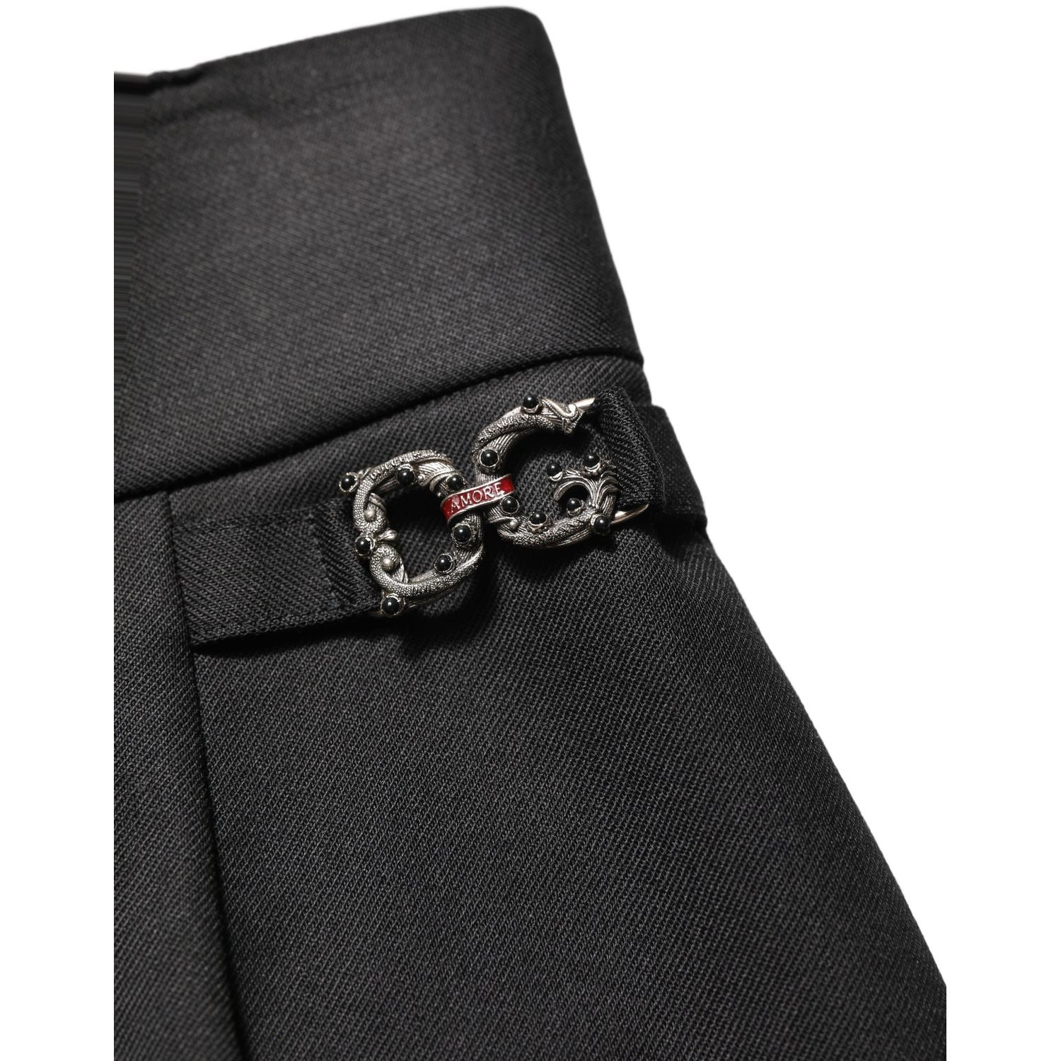 Dolce & Gabbana Black Wool High Waisted Logo Trouser Pants