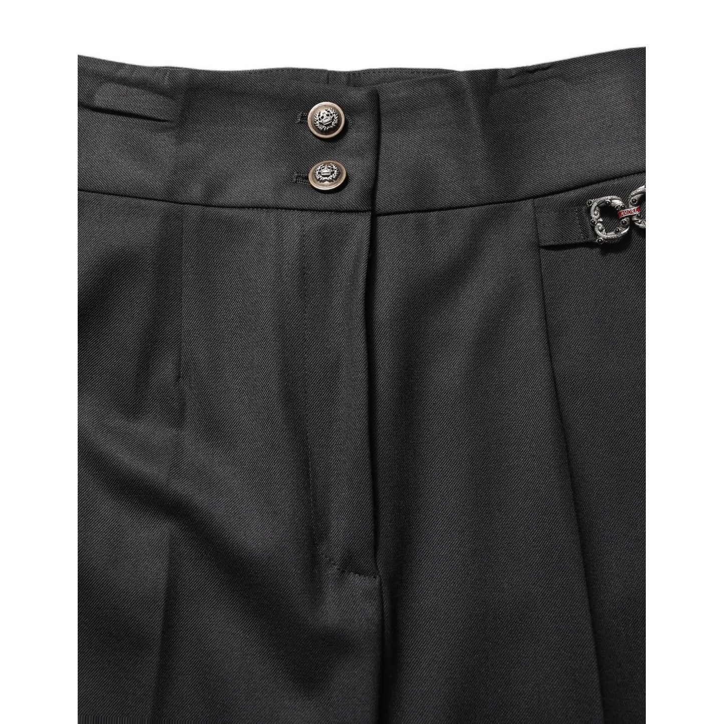 Dolce & Gabbana Black Wool High Waisted Logo Trouser Pants