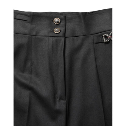 Dolce & Gabbana Black Wool High Waisted Logo Trouser Pants