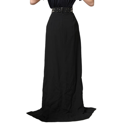 Dolce & Gabbana Black Crystal Embellished High Slit Skirt