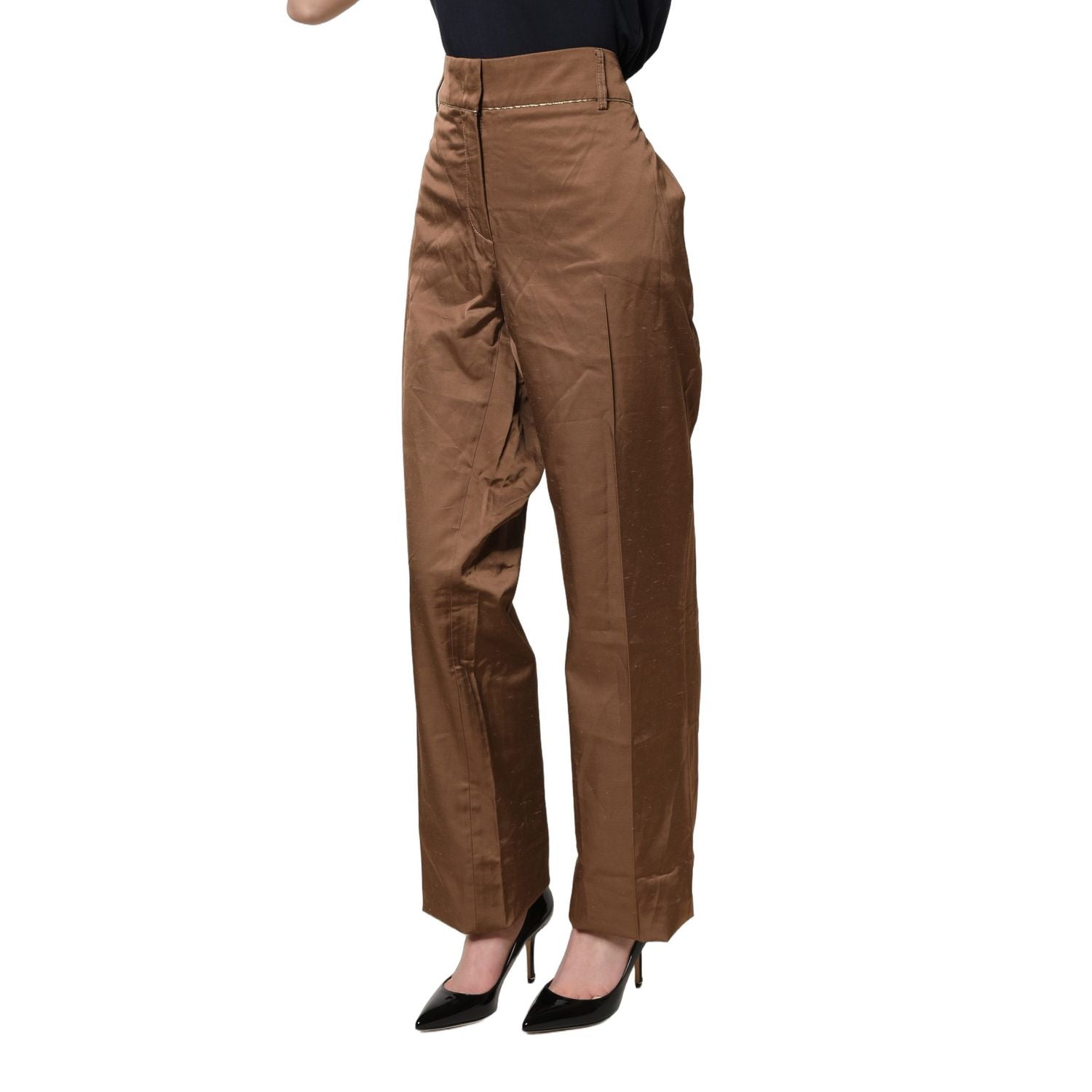 Cavalli Class Brown High Waist Flared Trouser Pants