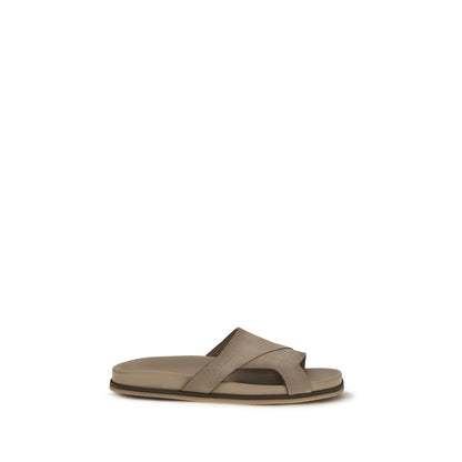 Santoni Beige Calf Leather Bos Taurus Flat Sandals