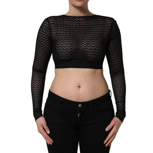 Dolce & Gabbana Black Nylon Fishnet Long Sleeve Cropped Top