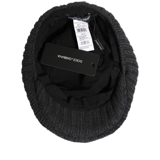 Dolce & Gabbana Men Dark Gray Wool Knitted Newsboy Capello Hat