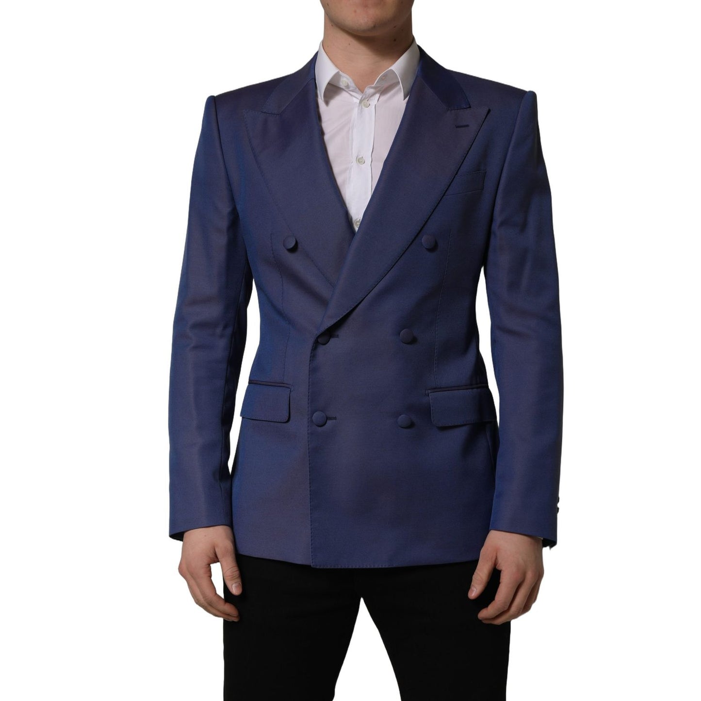 Dolce & Gabbana Blue Wool Double Breasted Men Blazer Jacket
