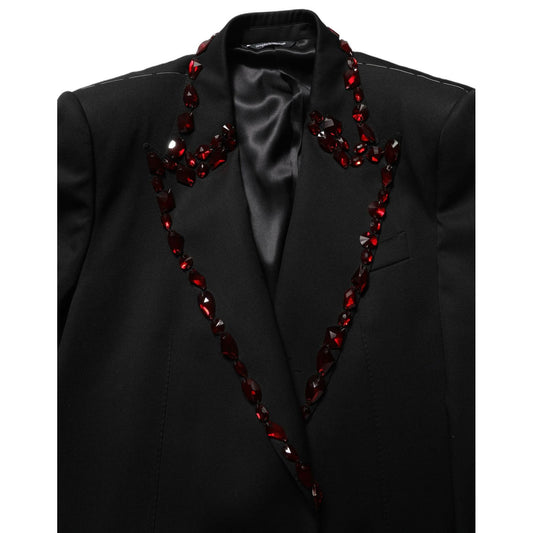 Dolce & Gabbana Black Crystal Embellished Coat Blazer Jacket