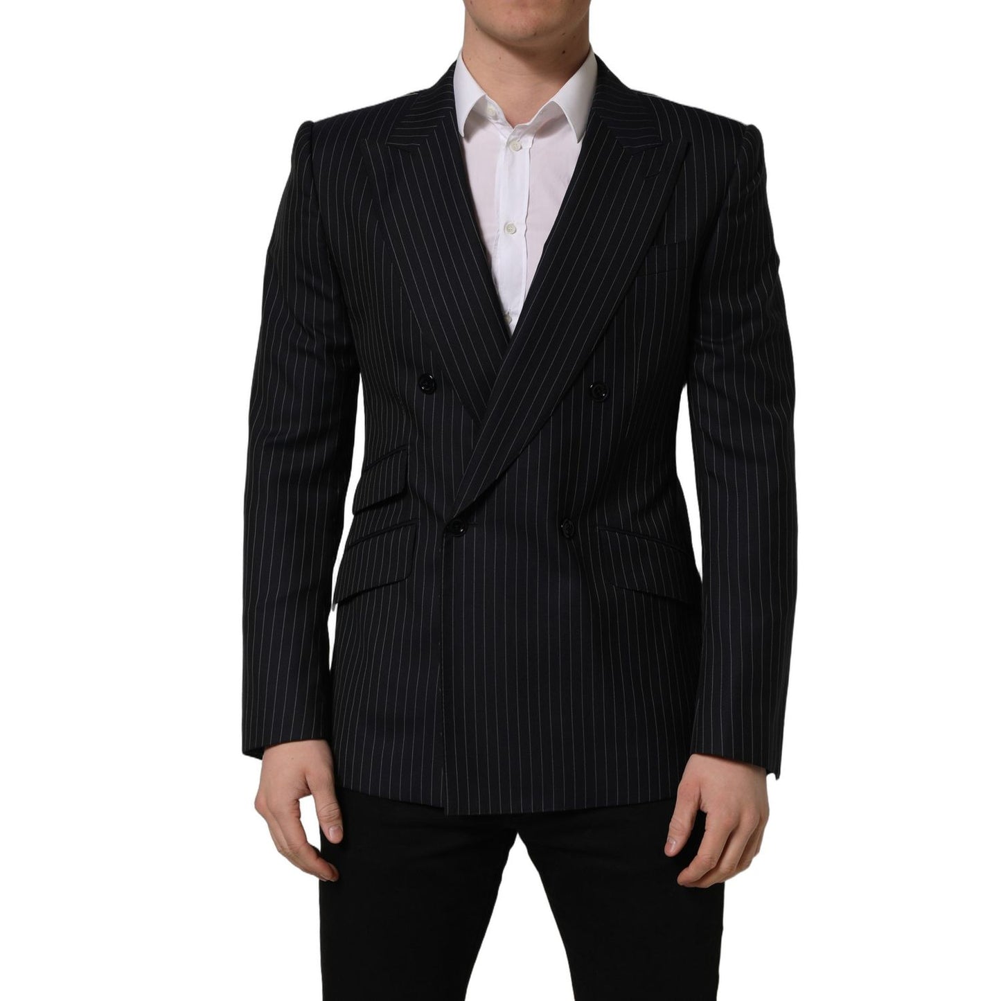 Dolce & Gabbana Black Stripes Wool Double Breasted Jacket