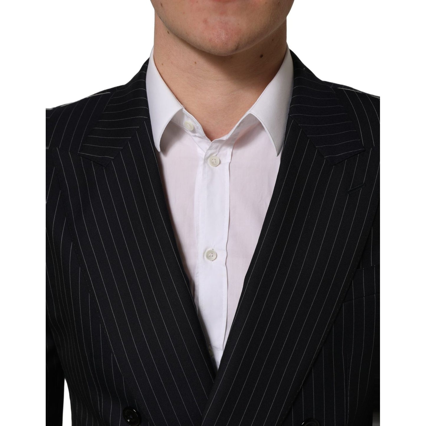 Dolce & Gabbana Black Stripes Wool Double Breasted Jacket